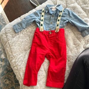 Baby boy Christmas outfit with suspenders